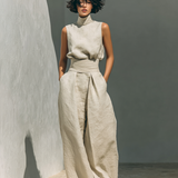 Madalena | Conjunto de Lino Premium con Cuello Alto y Pantalones Wide Leg