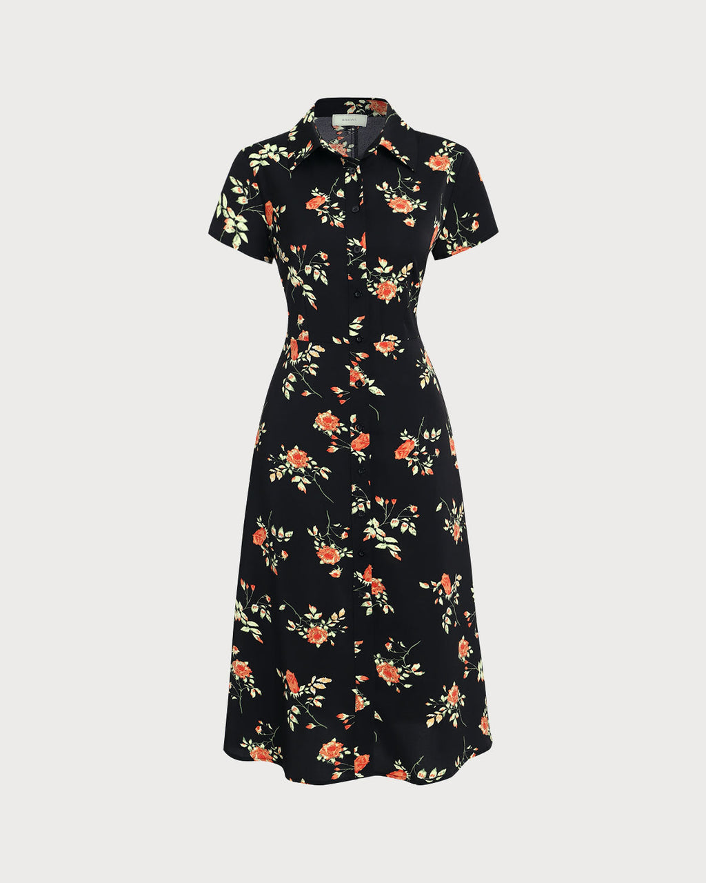 Glória - Vestido Midi Negro Floral