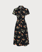 Glória - Vestido Midi Negro Floral