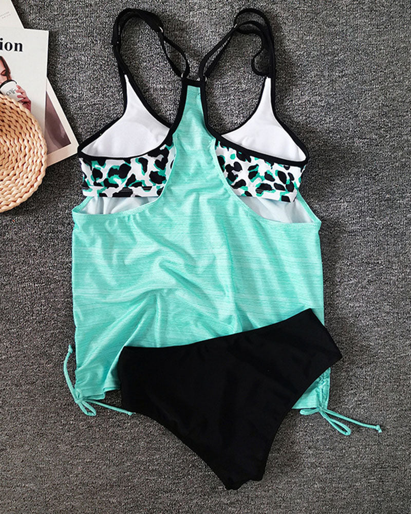Augustus - Tankini Sólido con Estampado de Leopardo