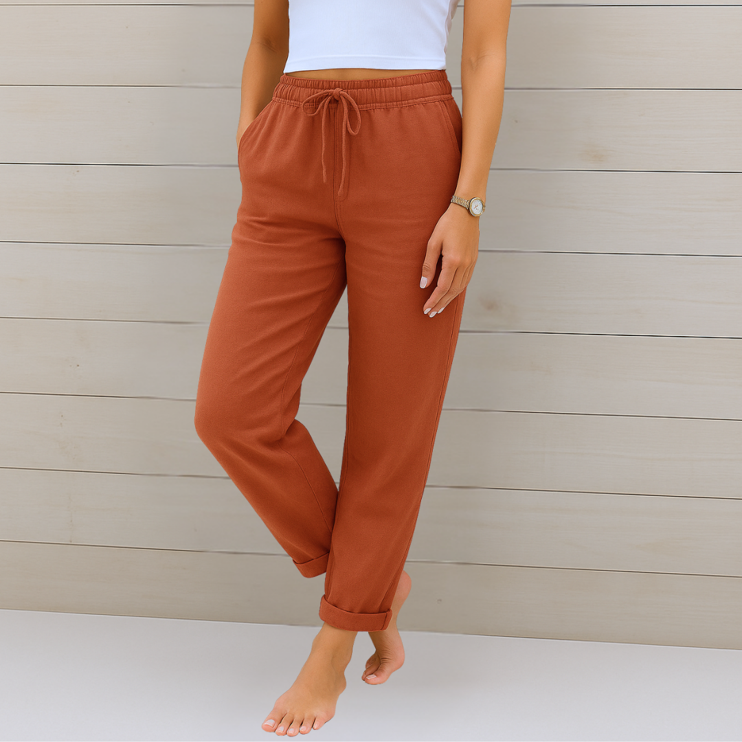 Sara - Pantalones elásticos de lino Premium