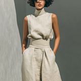 Madalena | Conjunto de Lino Premium con Cuello Alto y Pantalones Wide Leg
