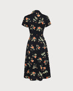 Glória - Vestido Midi Negro Floral
