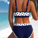 Liesbeth - Bikini de cintura alta con estampado de lunares y diseño patchwork