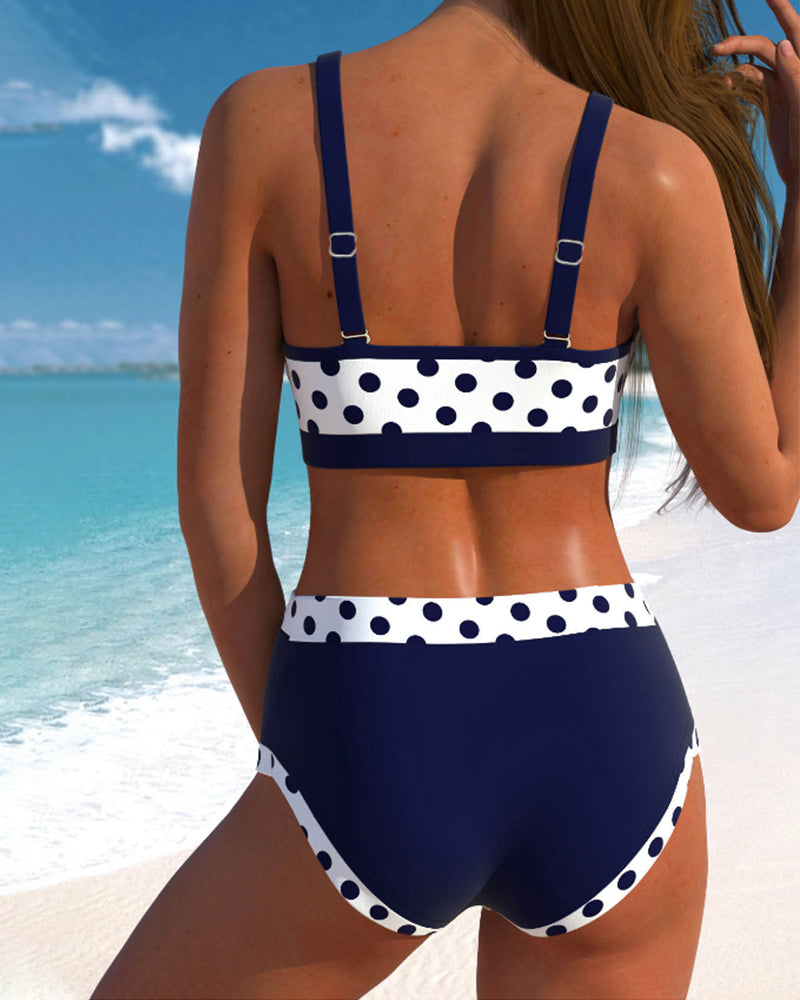 Liesbeth - Bikini de cintura alta con estampado de lunares y diseño patchwork