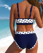 Liesbeth - Bikini de cintura alta con estampado de lunares y diseño patchwork