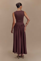 Sara - Vestido midi de punto marrón