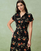 Glória - Vestido Midi Negro Floral