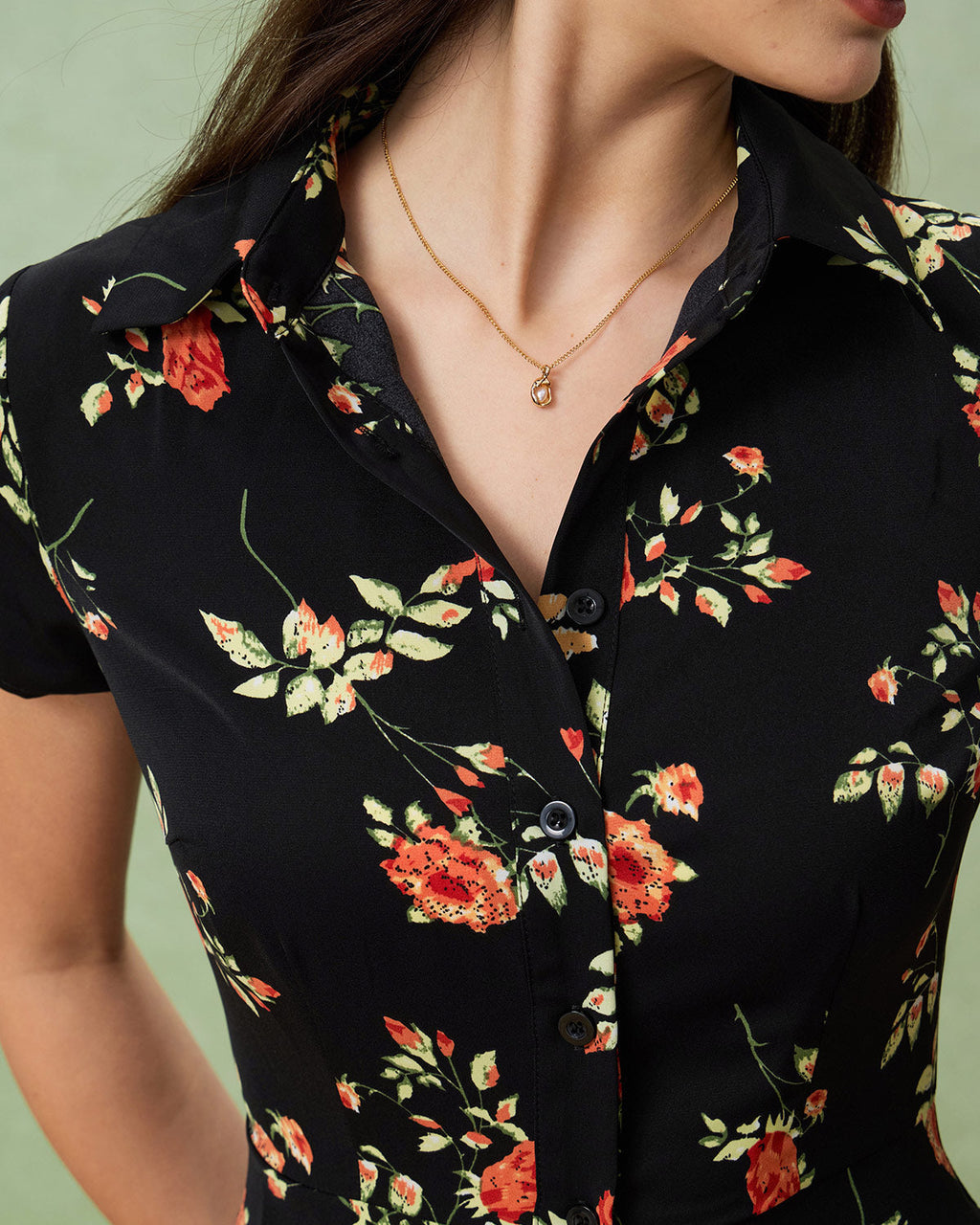 Glória - Vestido Midi Negro Floral