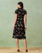 Glória - Vestido Midi Negro Floral