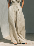 Madalena | Conjunto de Lino Premium con Cuello Alto y Pantalones Wide Leg