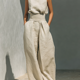 Madalena | Conjunto de Lino Premium con Cuello Alto y Pantalones Wide Leg