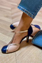 Aléssia - Zapatos de tira en T coloridos y cómodos con puntera redonda