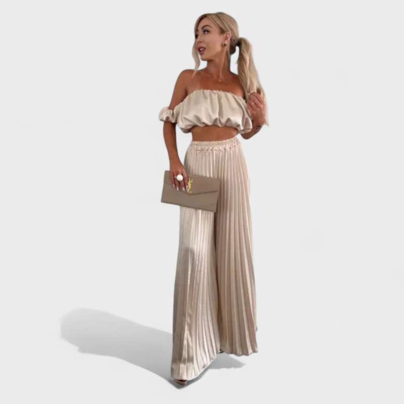 María - Conjunto Femenino Corto y Pantalón Plisado