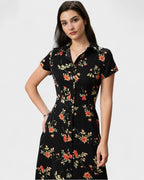 Glória - Vestido Midi Negro Floral