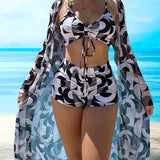 Laluna - Conjunto de Bikini de 3 Piezas con Diseño Estampado
