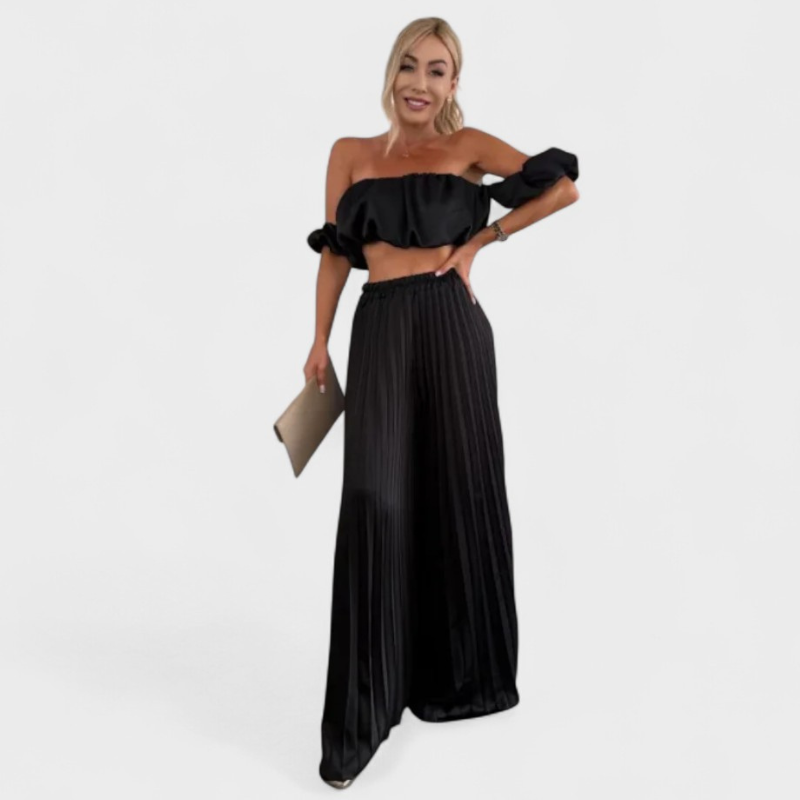 María - Conjunto Femenino Corto y Pantalón Plisado