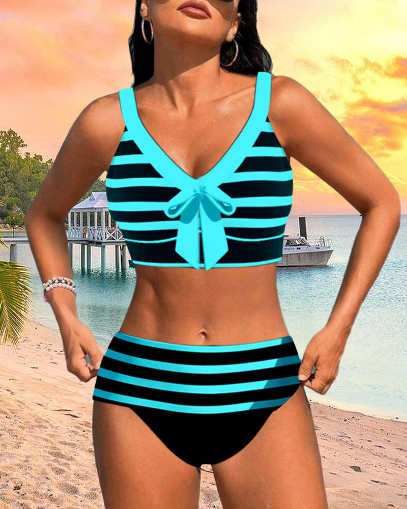 Laluna - Rayado de Bikini de Cintura Alta