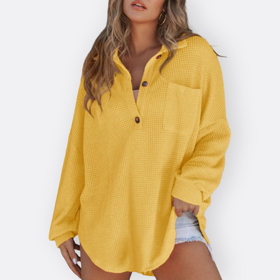 Inês - Blusa Túnica Ligera Escote en V con Botones