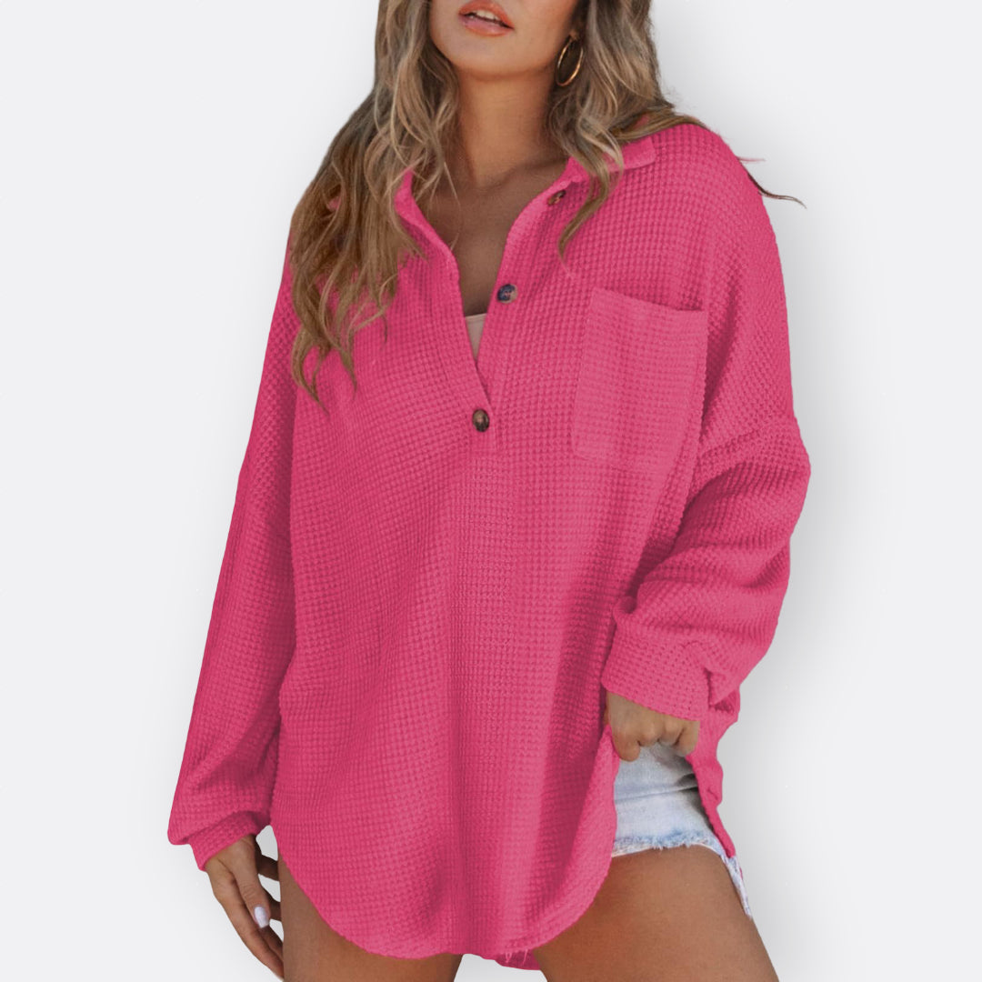 Inês - Blusa Túnica Ligera Escote en V con Botones