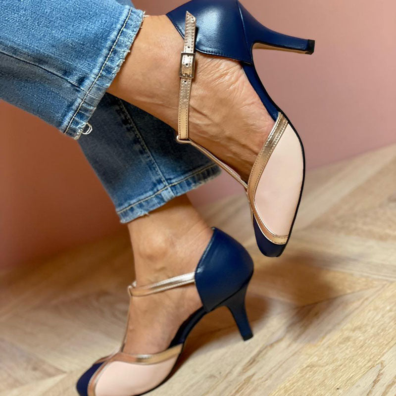 Aléssia - Zapatos de tira en T coloridos y cómodos con puntera redonda