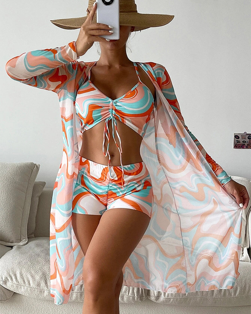 Laluna - Conjunto de Bikini de 3 Piezas con Diseño Estampado