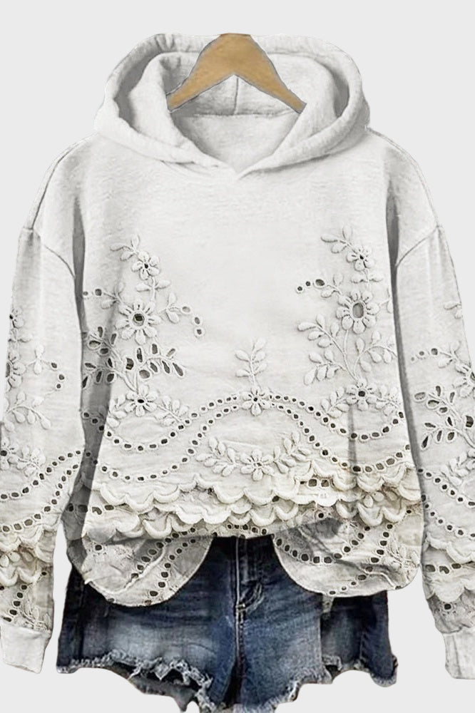 Sudadera con Capucha de Encaje