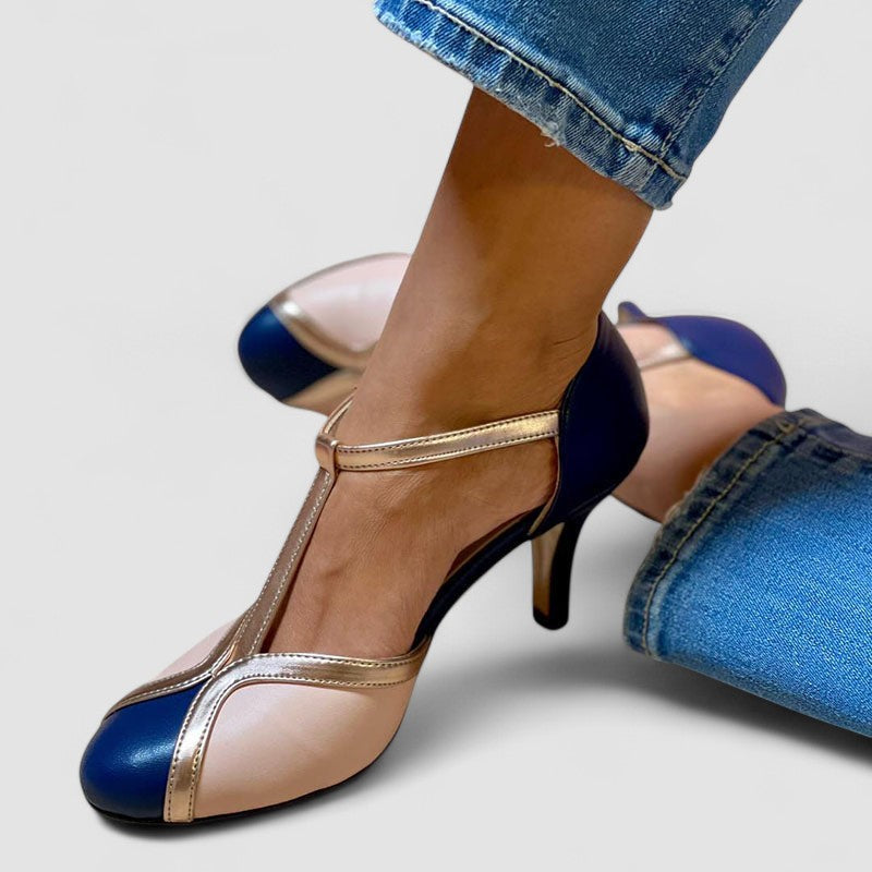 Aléssia - Zapatos de tira en T coloridos y cómodos con puntera redonda