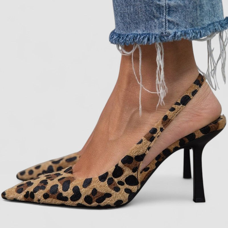 Liorina - Zapatos de tacón en caqui con estampado