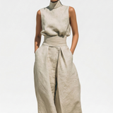 Madalena | Conjunto de Lino Premium con Cuello Alto y Pantalones Wide Leg