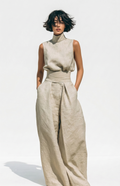 Madalena | Conjunto de Lino Premium con Cuello Alto y Pantalones Wide Leg