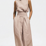 Madalena | Conjunto de Lino Premium con Cuello Alto y Pantalones Wide Leg