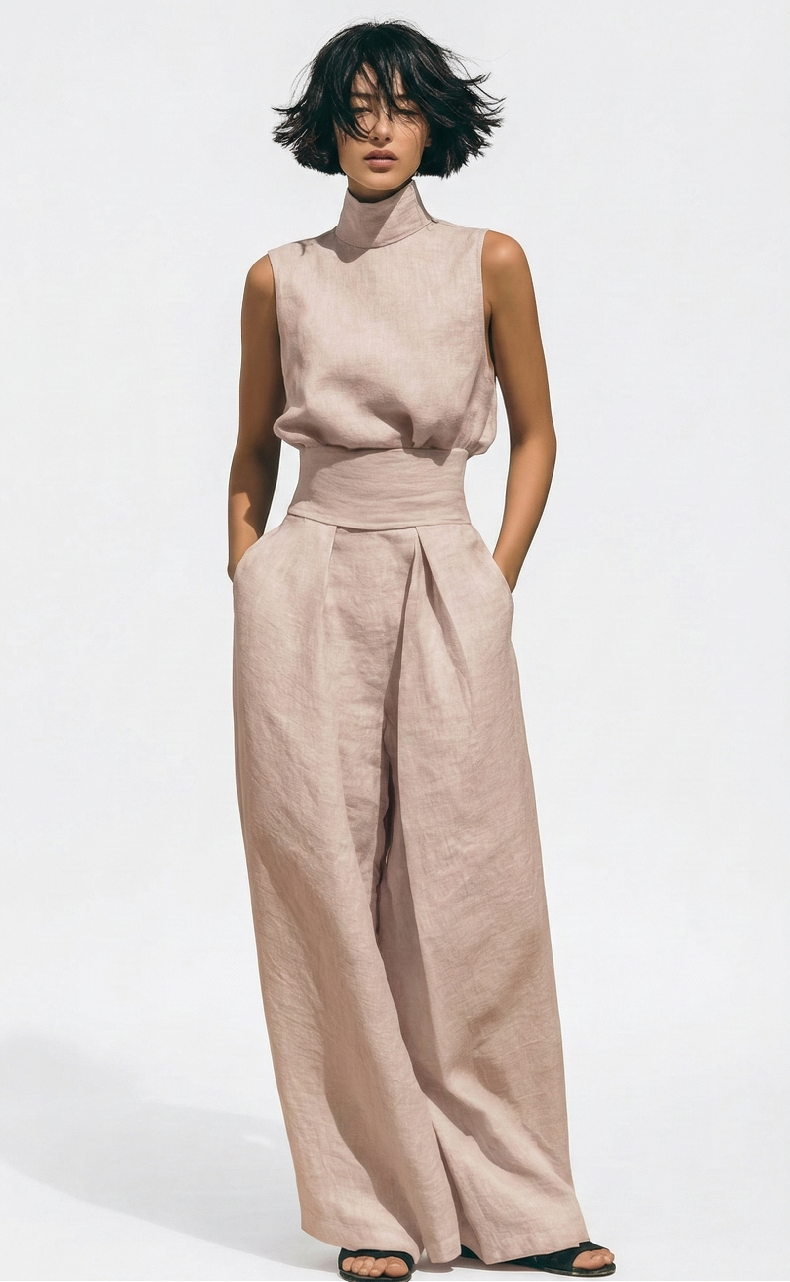 Madalena | Conjunto de Lino Premium con Cuello Alto y Pantalones Wide Leg