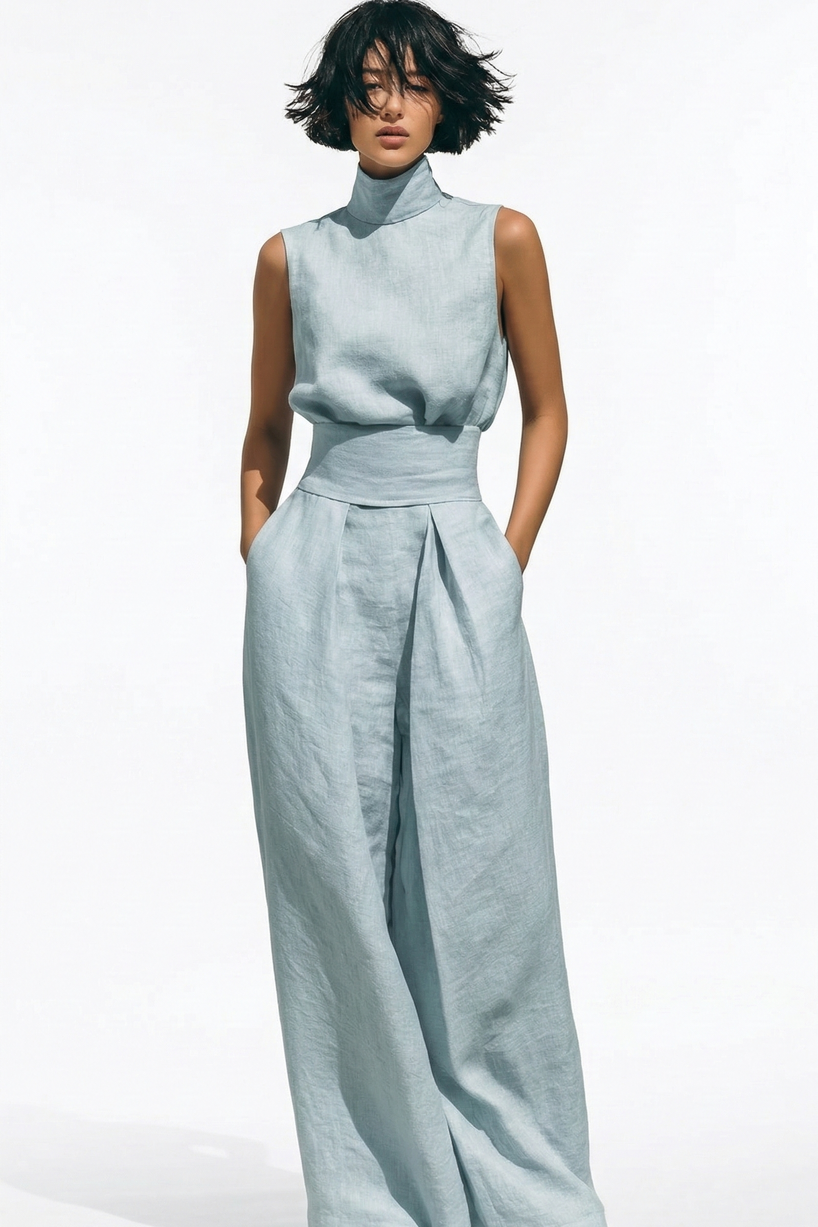 Madalena | Conjunto de Lino Premium con Cuello Alto y Pantalones Wide Leg