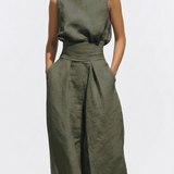 Madalena | Conjunto de Lino Premium con Cuello Alto y Pantalones Wide Leg