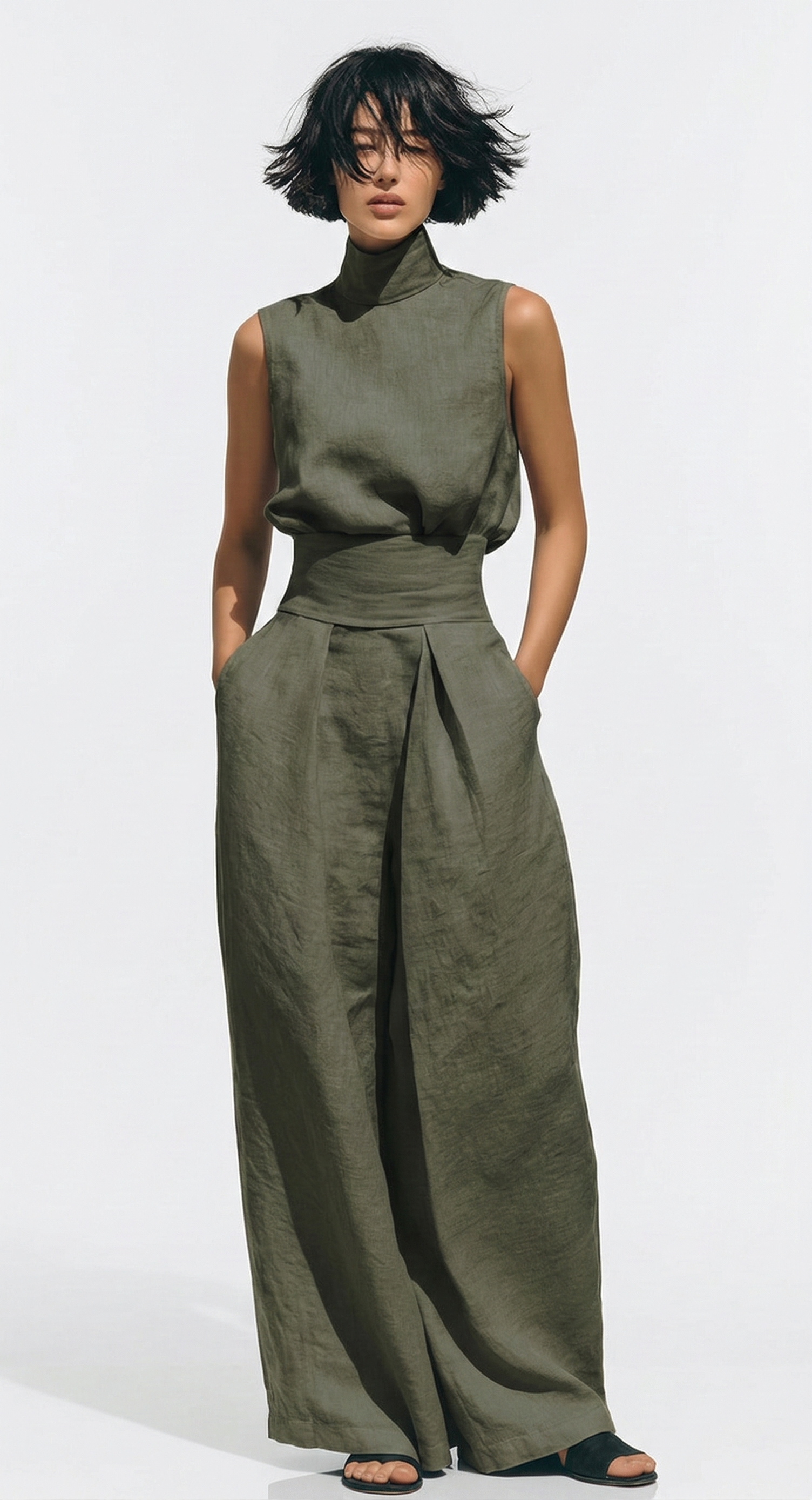 Madalena | Conjunto de Lino Premium con Cuello Alto y Pantalones Wide Leg