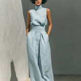Madalena | Conjunto de Lino Premium con Cuello Alto y Pantalones Wide Leg