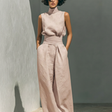 Madalena | Conjunto de Lino Premium con Cuello Alto y Pantalones Wide Leg