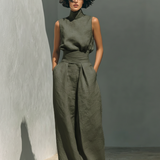 Madalena | Conjunto de Lino Premium con Cuello Alto y Pantalones Wide Leg
