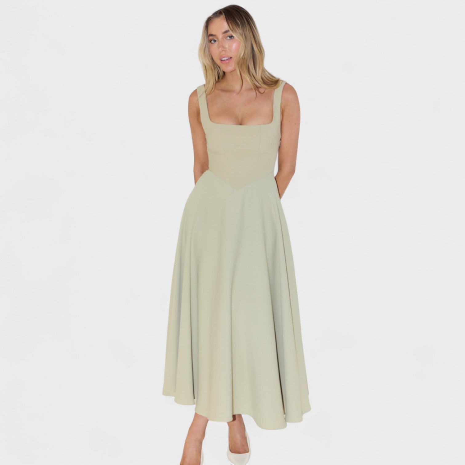 Maribel - Vestido Midi de escote cuadrado
