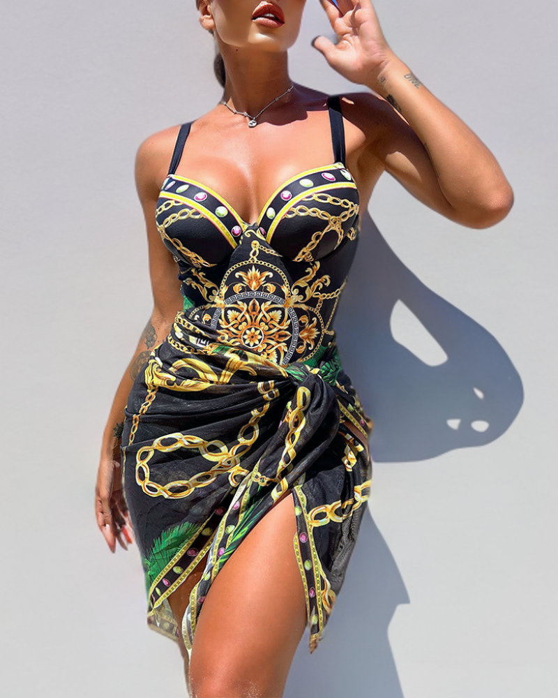 Lana – Traje de baño de una pieza con efecto push-up y falda de playa a juego