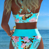 Bikini Floral con Abertura y Diseño Contrastante
