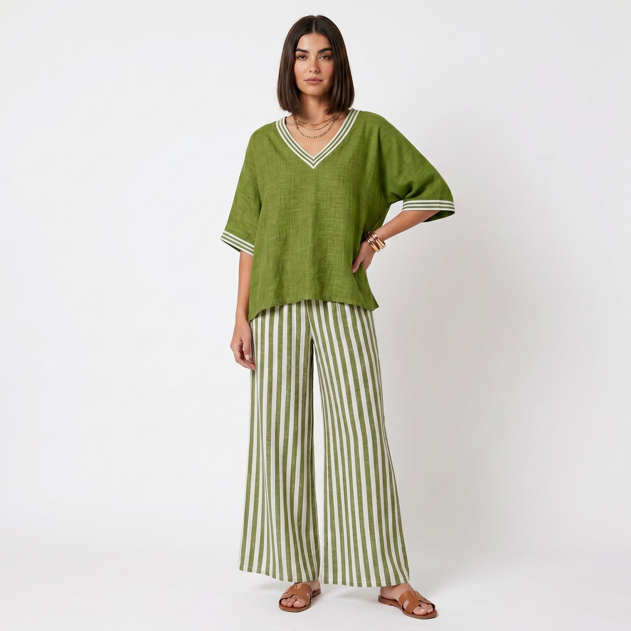 Clara - Conjunto de Lino Túnica y Pantalones Rayas