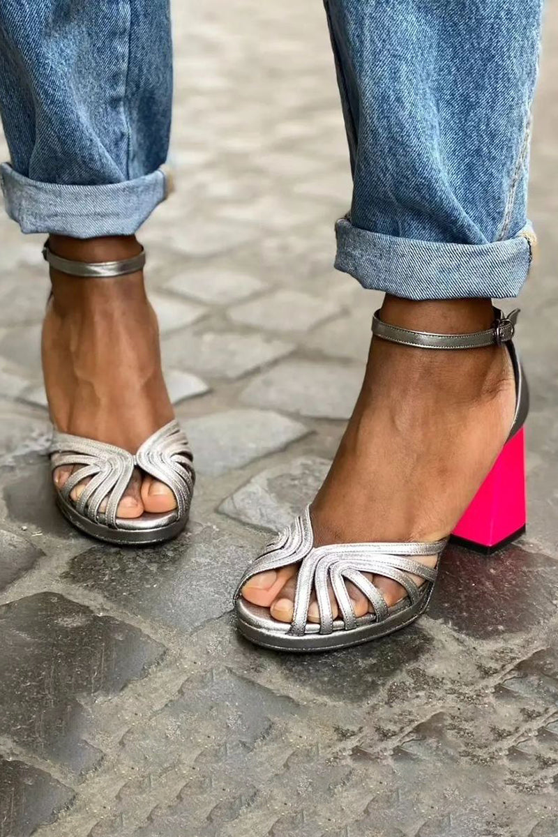 Serafina - Sandalias brillantes con tacón en bloque