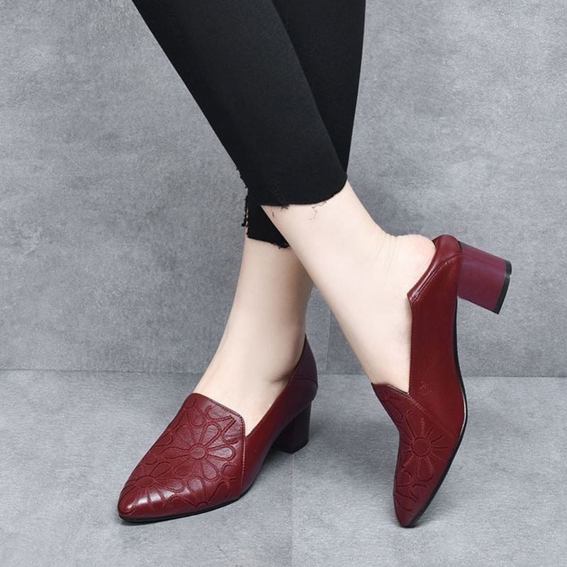 Olene - Zapatos de Tacón de Piel Vegana con Bordado Suave