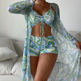 Laluna - Conjunto de Bikini de 3 Piezas con Diseño Estampado