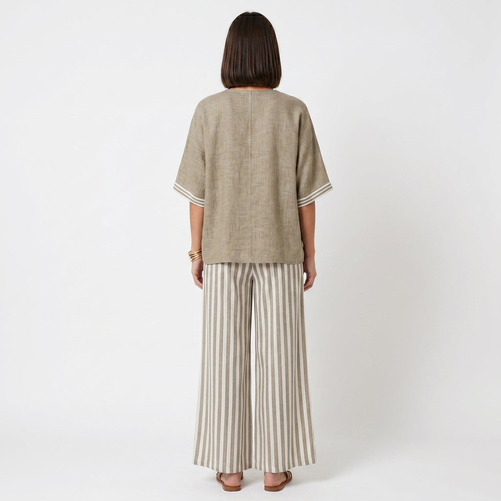 Clara - Conjunto de Lino Túnica y Pantalones Rayas