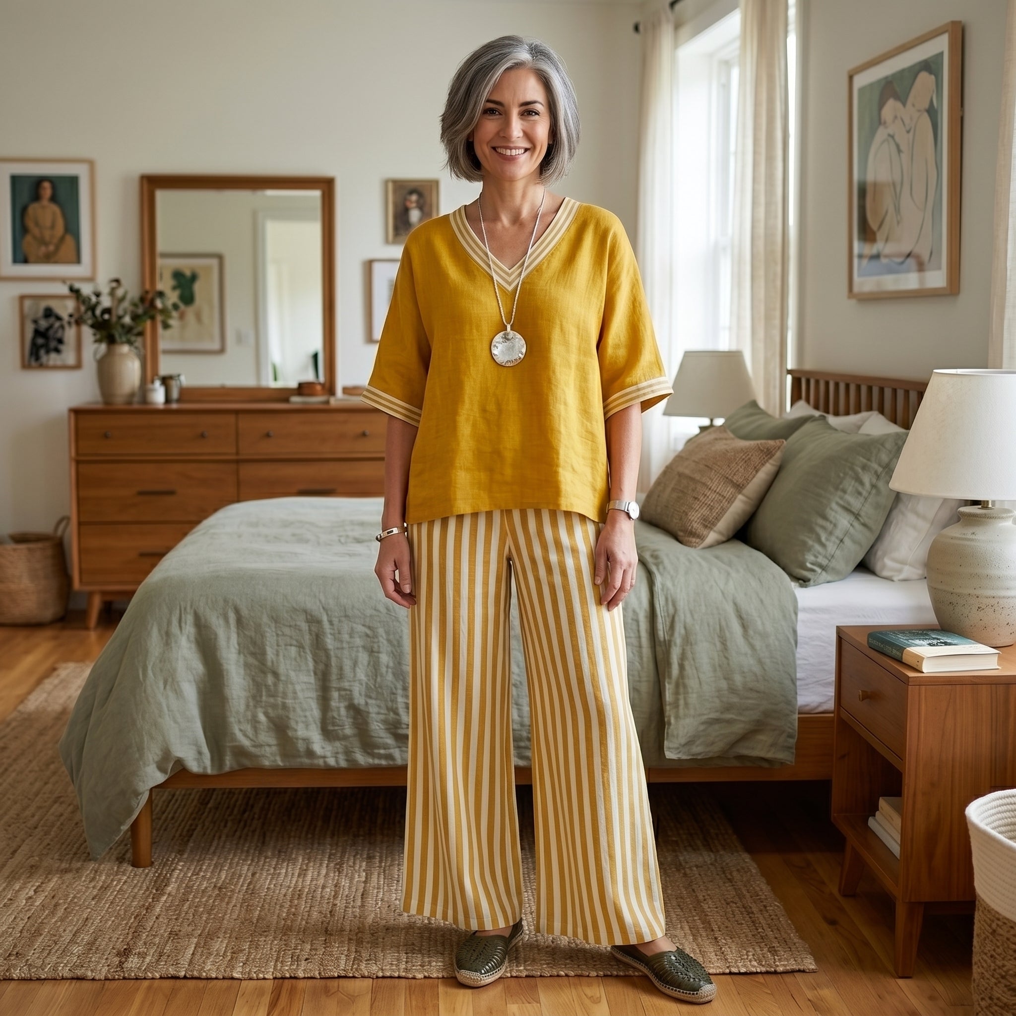 Clara - Conjunto de Lino Túnica y Pantalones Rayas
