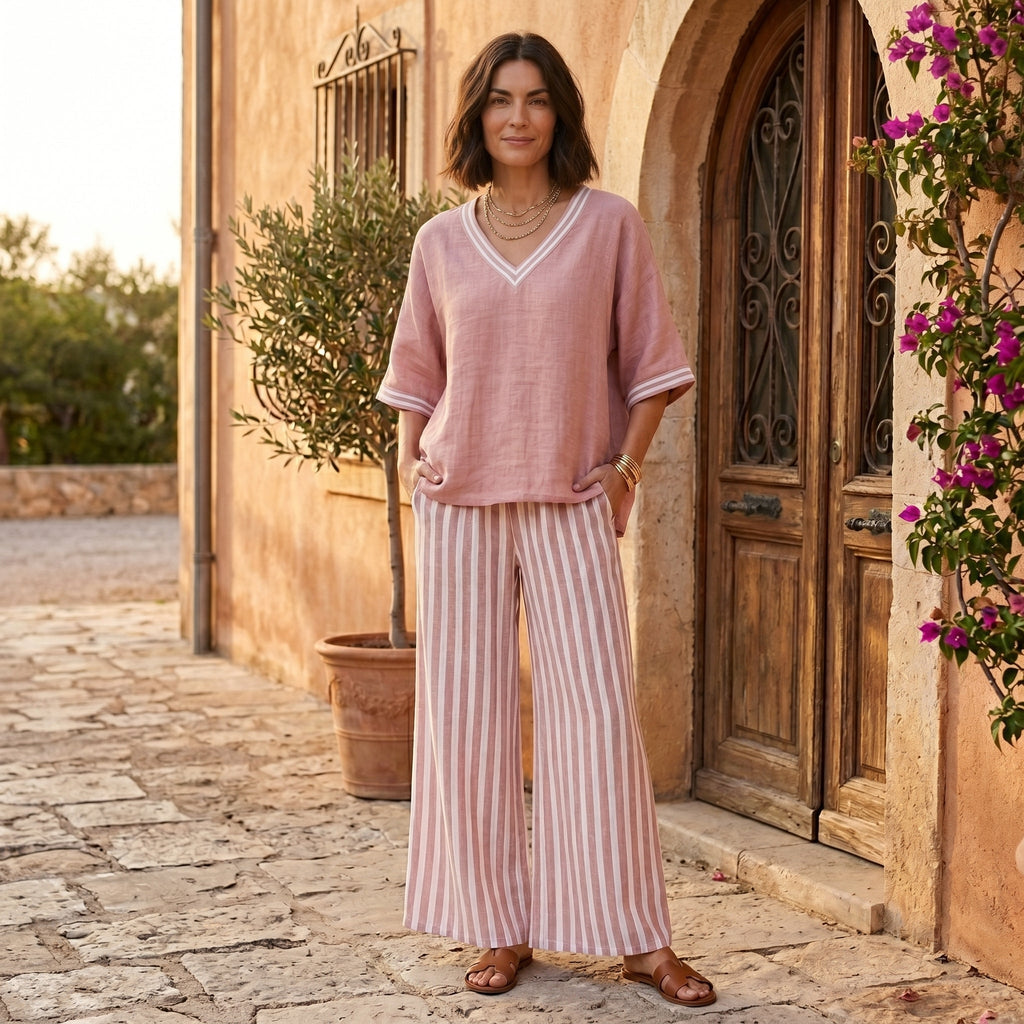 Clara - Conjunto de Lino Túnica y Pantalones Rayas