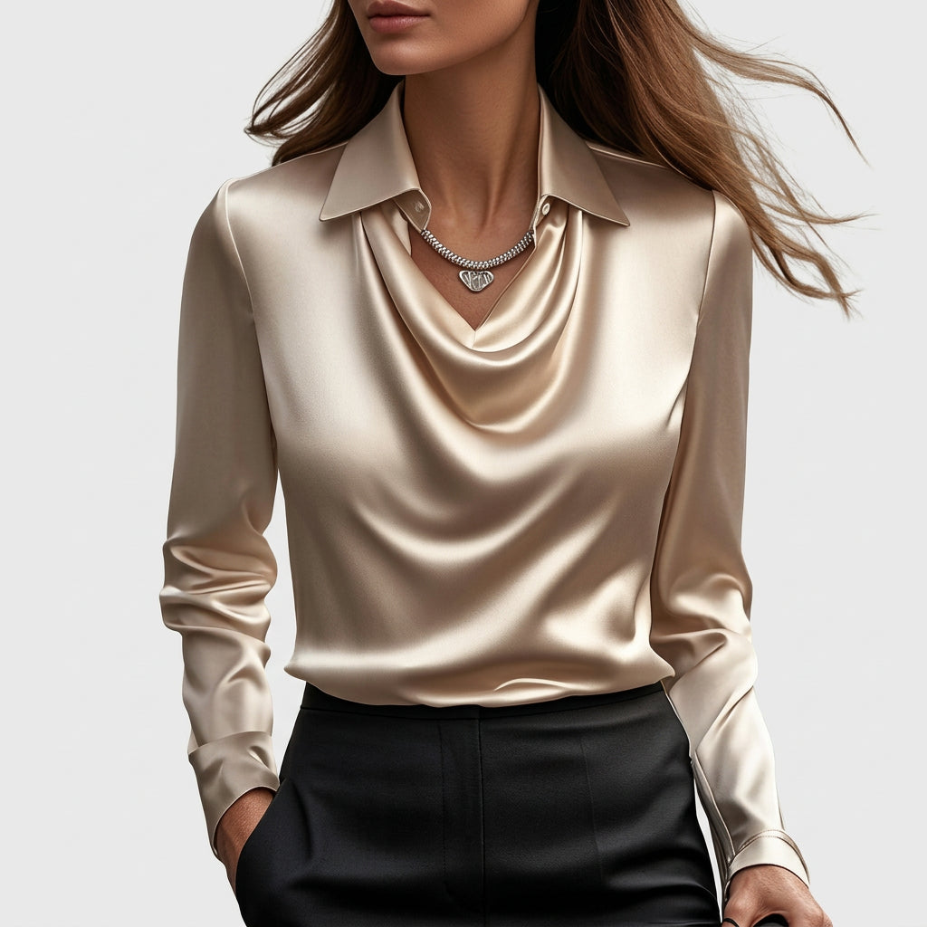 Inês - Blusa de Satén Lujosa con Escote Suave